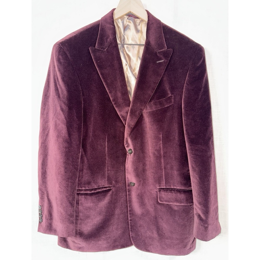 Perry Ellis Portfolio 42R Men's Velvet Velour Sport Coat Blazer Jacket Burgundy